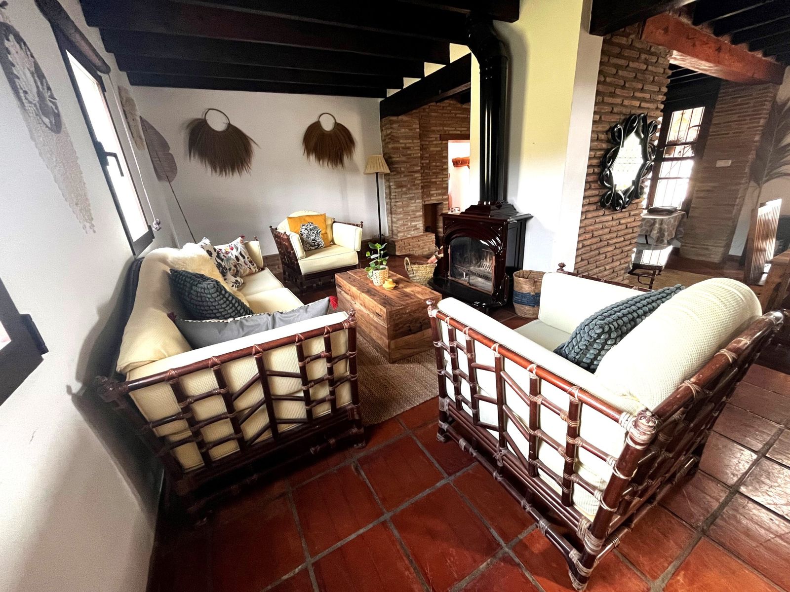 Living room with a wood-burning stove